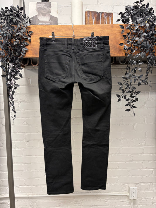 2000s Gucci Men’s Black Skinny Jeans with Guccisima Monogram Logo Jacron Patch