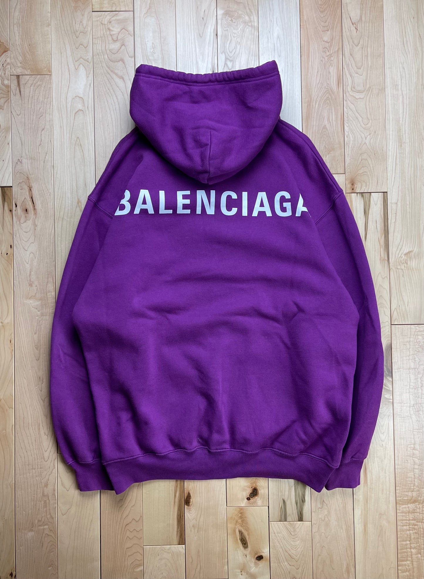 2018 Balenciaga Purple Spell Out Logo Hoodie