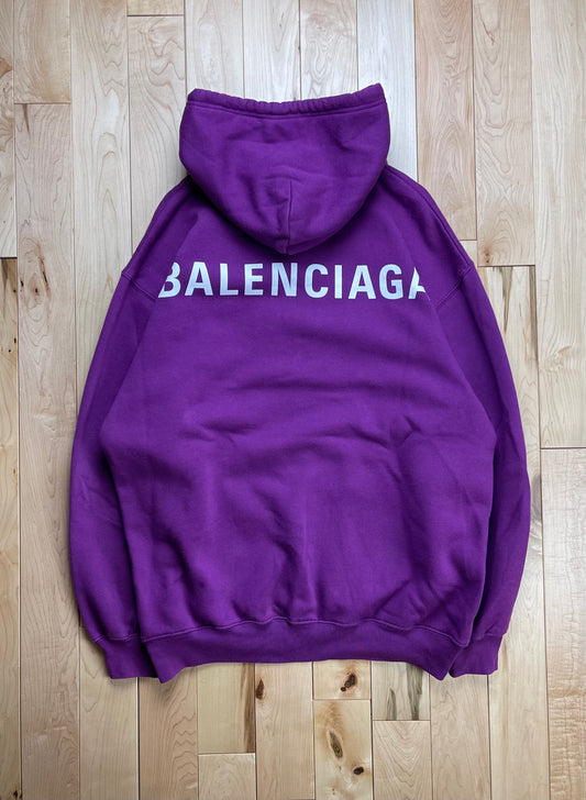 2018 Balenciaga Purple Spell Out Logo Hoodie