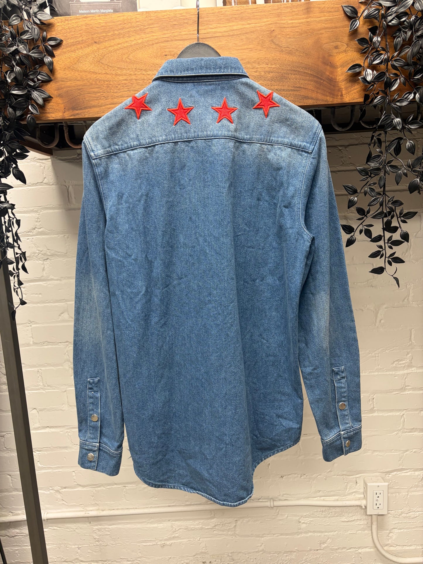 AW2017 Givenchy ‘Stars’ Blue Denim Pearl Button Snap Shirt
