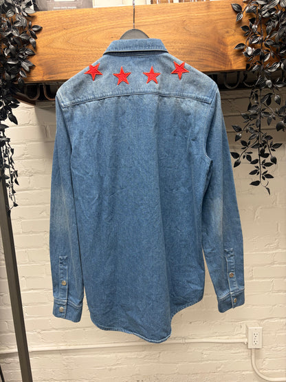 AW2017 Givenchy ‘Stars’ Blue Denim Pearl Button Snap Shirt