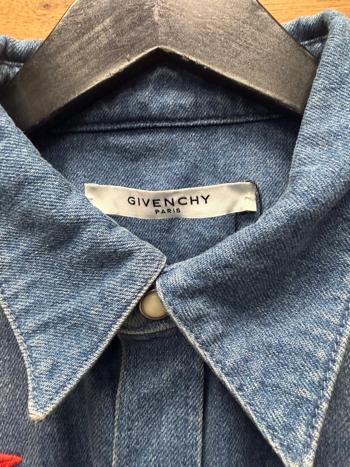 AW2017 Givenchy ‘Stars’ Blue Denim Pearl Button Snap Shirt