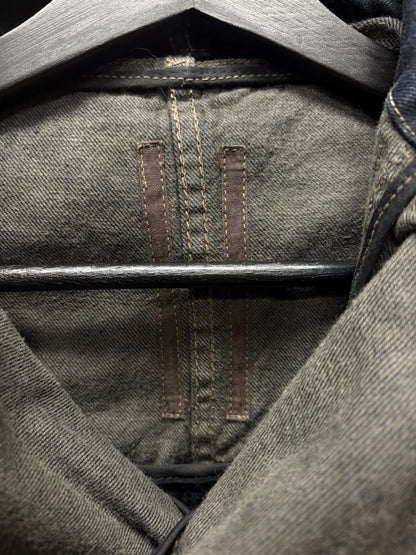SS2016 Rick Owens ‘Cyclops’ Leather/Raw Denim High Neck Jacket
