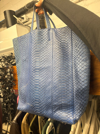 Celine Blue Python Leather Snakeskin Hide Tote Bag