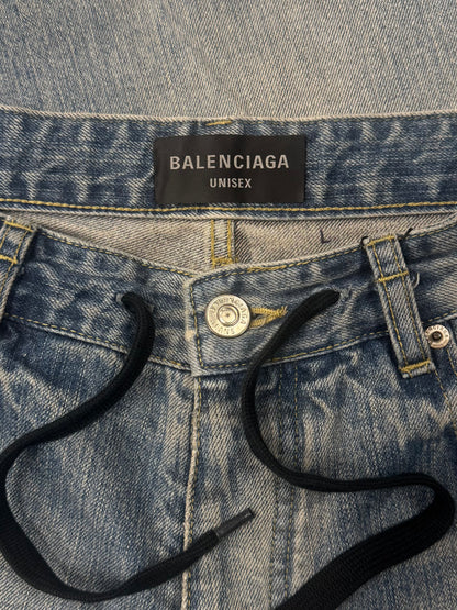 2023 Balenciaga ‘Drawstring’ Light Wash Blue Wide Leg Denim