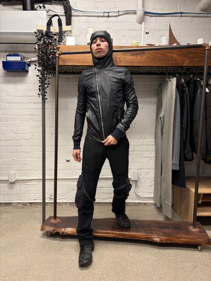 SS2014 Rick Owens ‘Vicious’ Scuba Hooded ‘Passport’ Black Leather Jacket