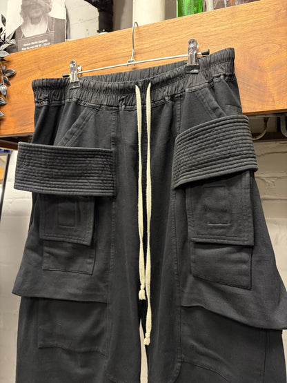 Rick Owens ‘Creatch’ Wide Leg Black Cargo Drawstring Sweatpants