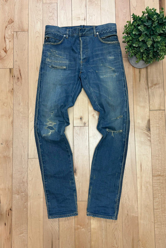 Balmain Slim/Skinny Distressed Blue Denim