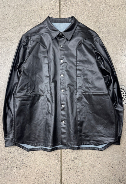 AW2022 Rick Owens ‘Strobe’ Waxed Black Jumbo ‘Fog Pocket’ Work Jacket