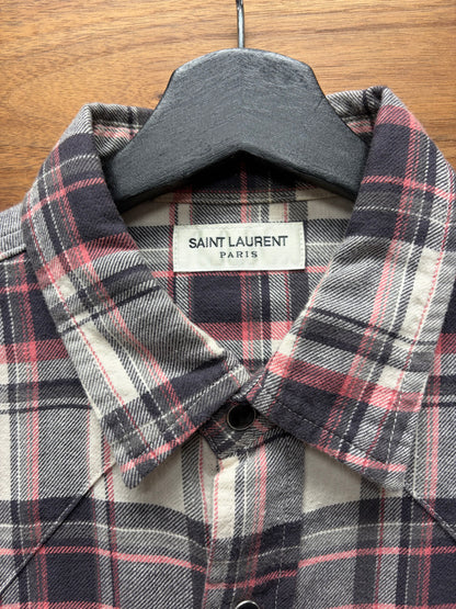 2017 Saint Laurent Brown/Cream Plaid Button Snap Flannel
