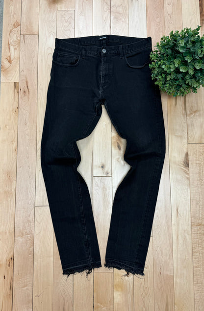 Raf Simons Raw Hem ‘RS’ Slim Cut Back Patch Denim