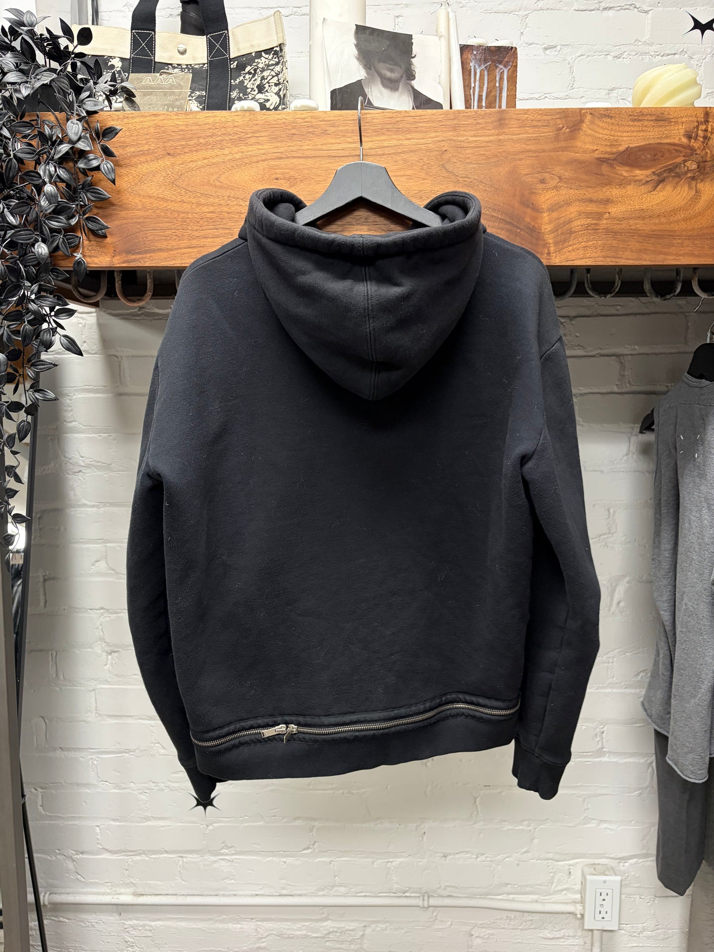 SS2018 Saint Laurent ‘Zipper Hem’ Black Drawstring Hoodie