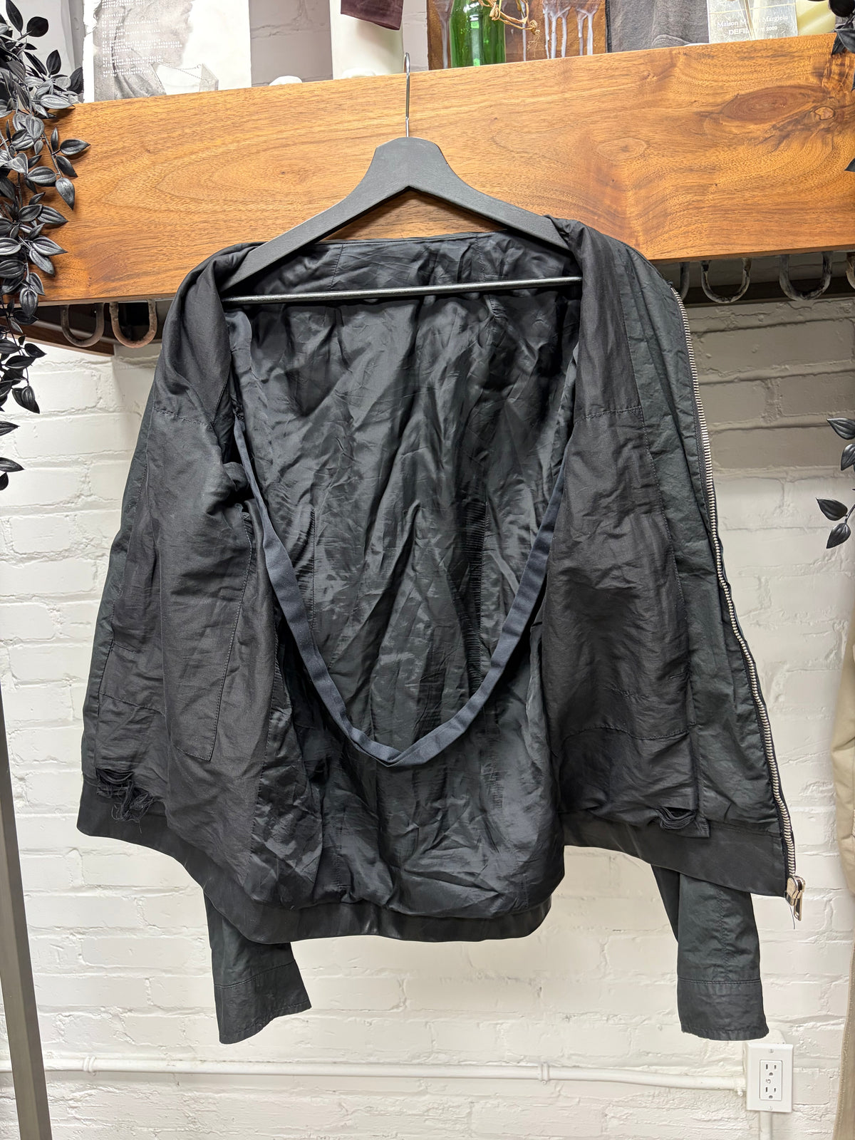 SS2006 Rick Owens ‘Tungsten’ Hybrid Leather/Cotton Black Cafe Racer Jacket
