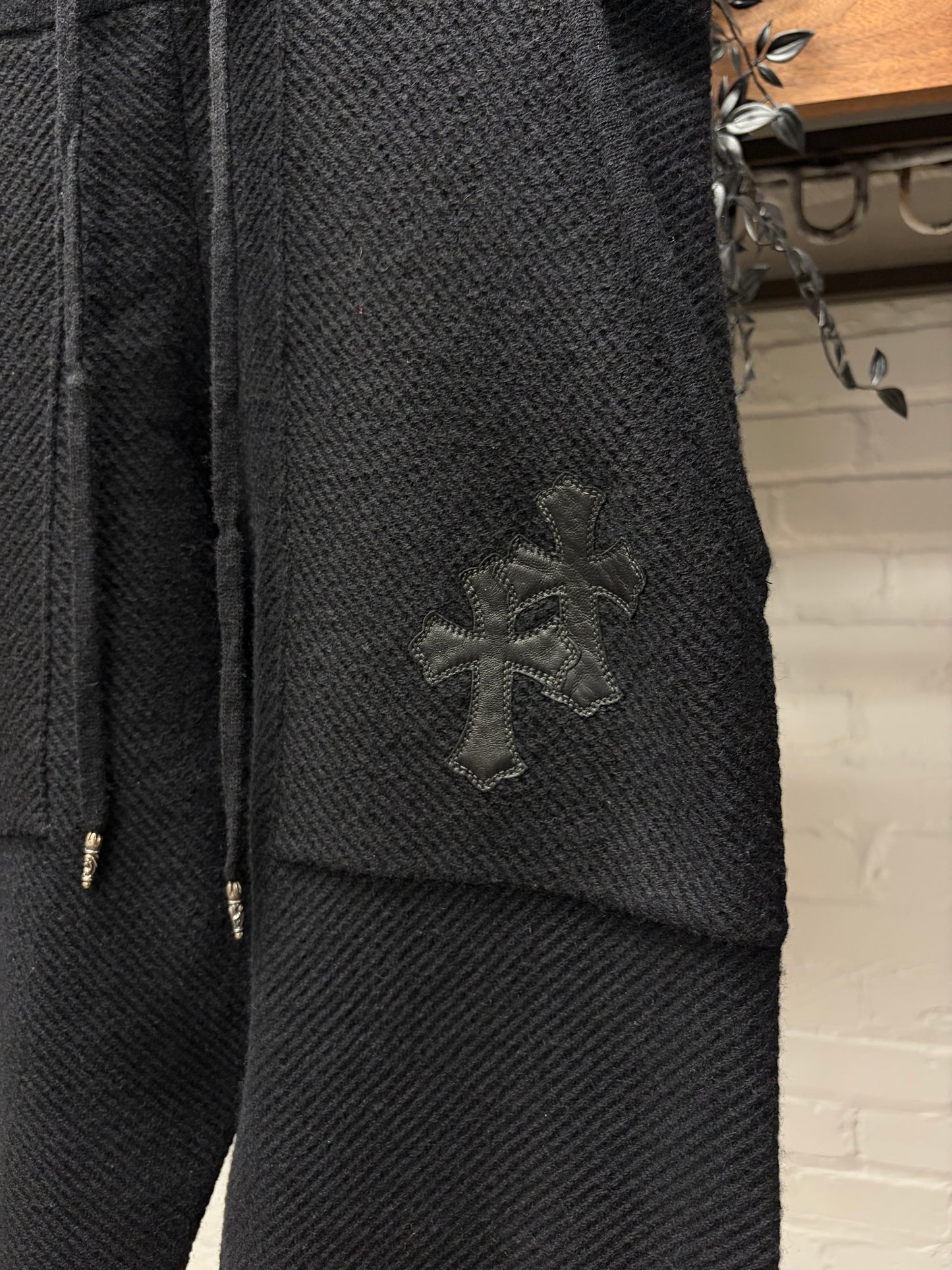 Chrome Hearts Cashmere Leather Cross Patch Sweatpants