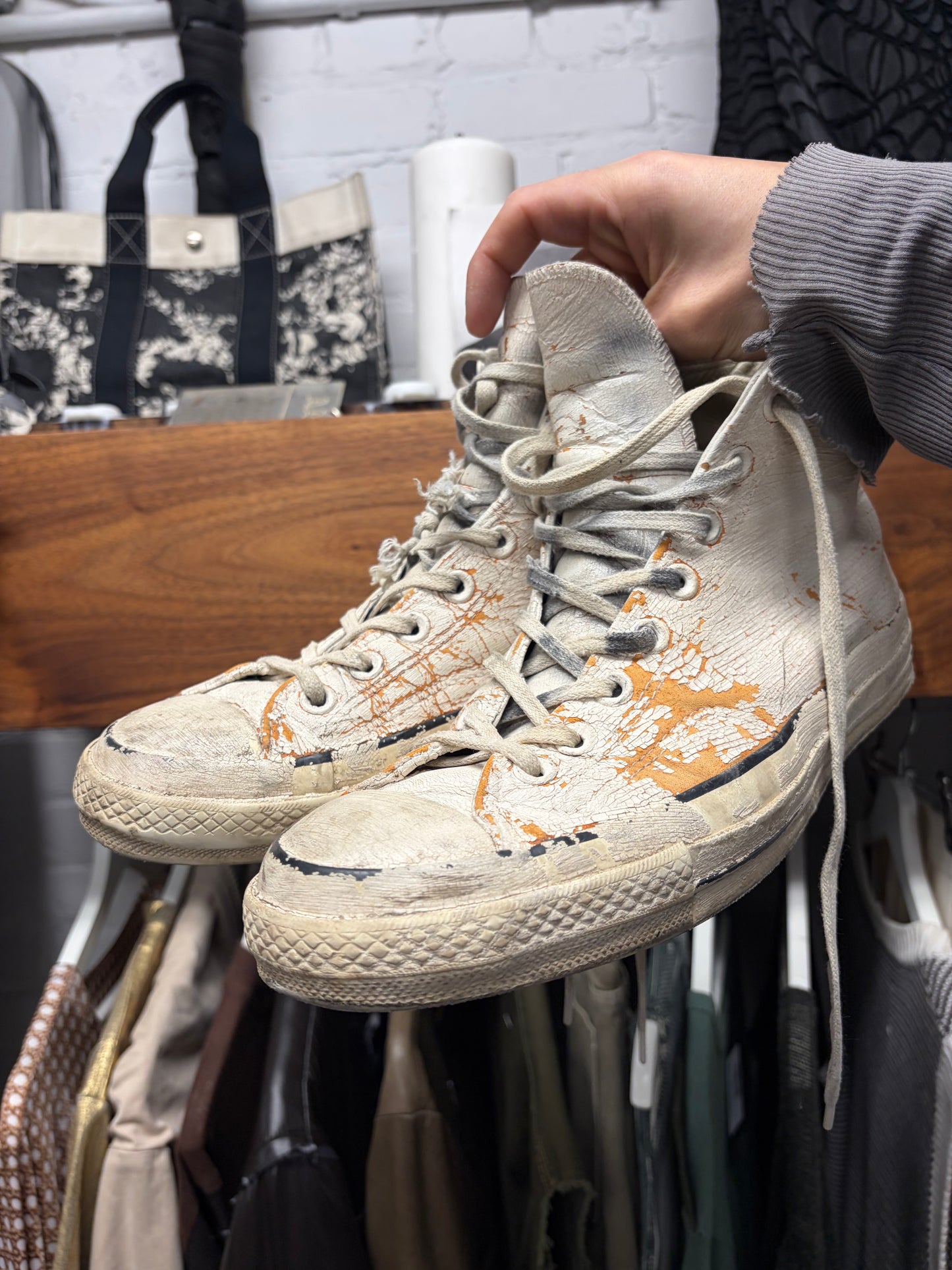 Maison Martin Margiela x Converse ‘Chuck 70’ Painted White/Orange High Top Sneakers