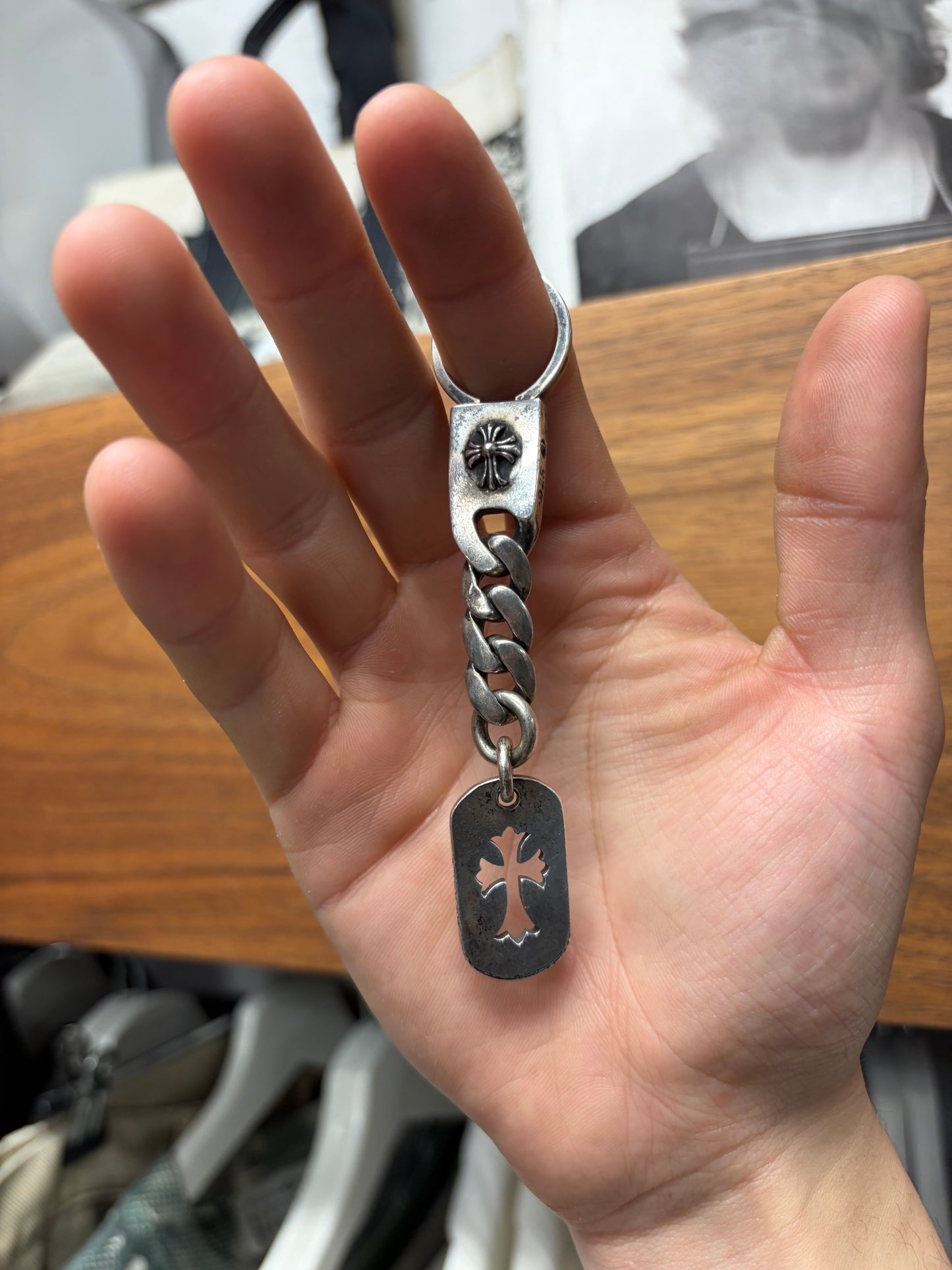 Vintage Chrome Hearts ‘Cross Cutout’ New 925 Silver Dogtag Keychain