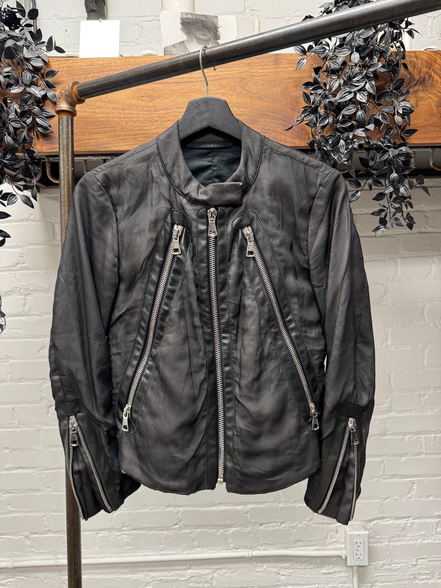 Maison Margiela ‘Silk Wrapped’ Leather Trim ‘5-Zip’ Jacket