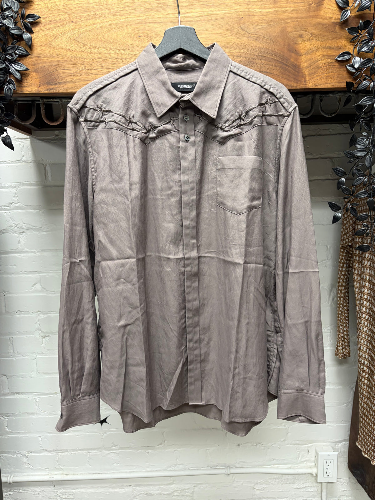 SS2021 Undercover ‘Barbed Wire’ Embroidered Shoulder Detail Button Up Shirt