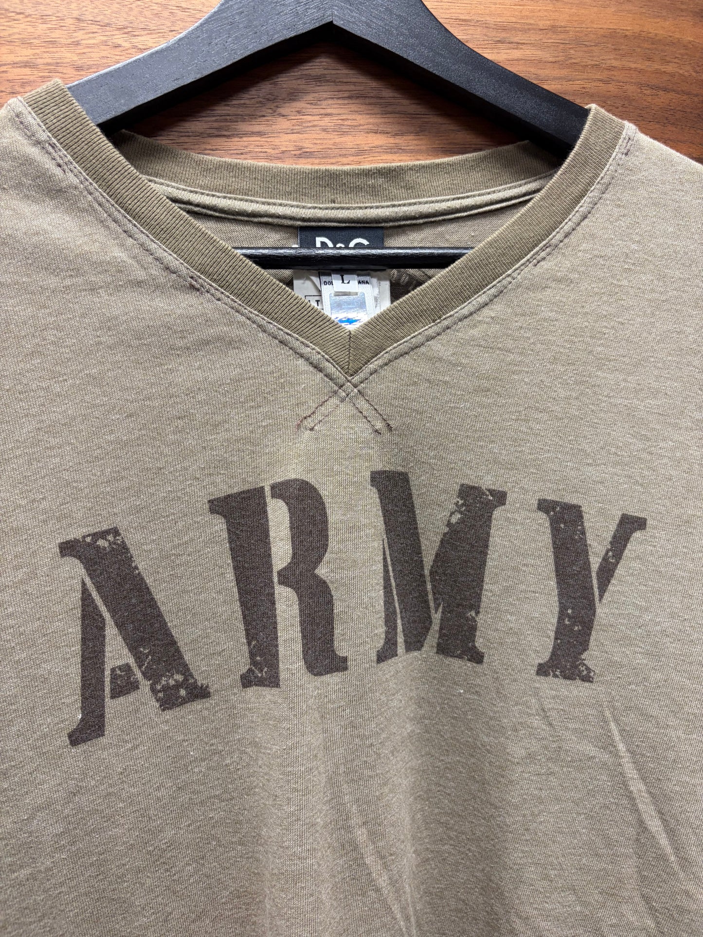 2000s Dolce & Gabbana ‘Army Training’ Brown ‘Ringer’ V-Neck Shirt