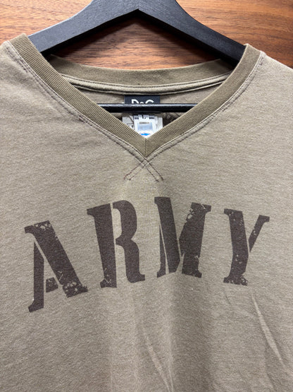 2000s Dolce & Gabbana ‘Army Training’ Brown ‘Ringer’ V-Neck Shirt