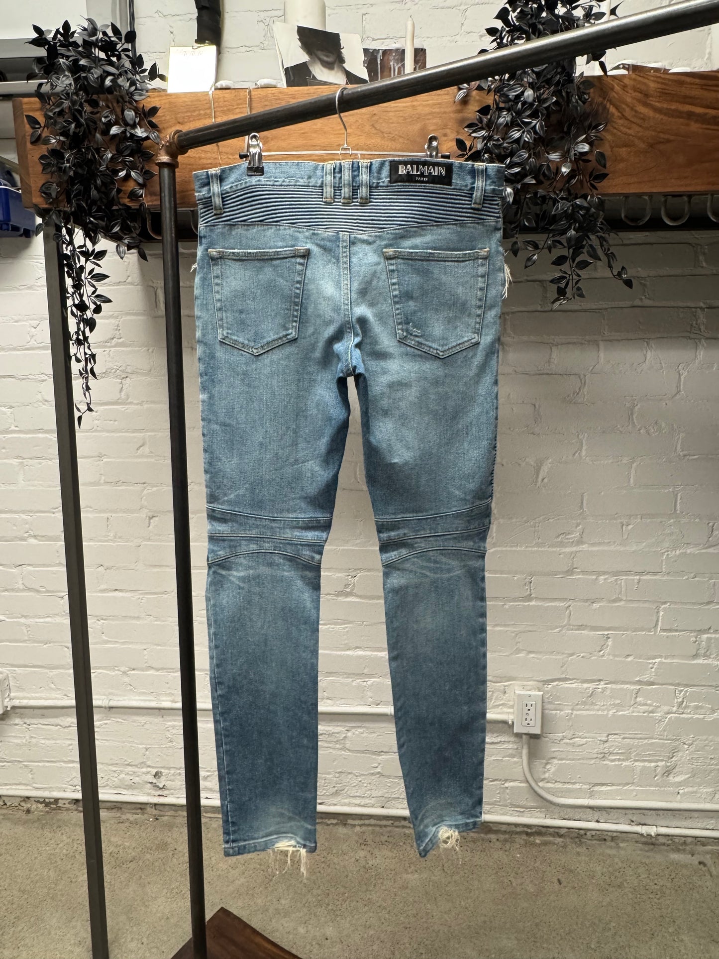 2010s Balmain Washed Blue ‘Biker Knee’ Zipper Detailed Denim