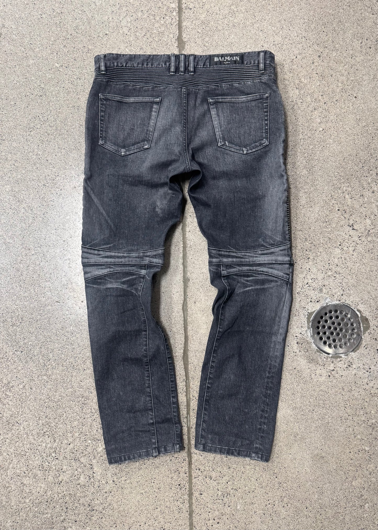 Balmain Washed Black Slim/Skinny Biker Jeans