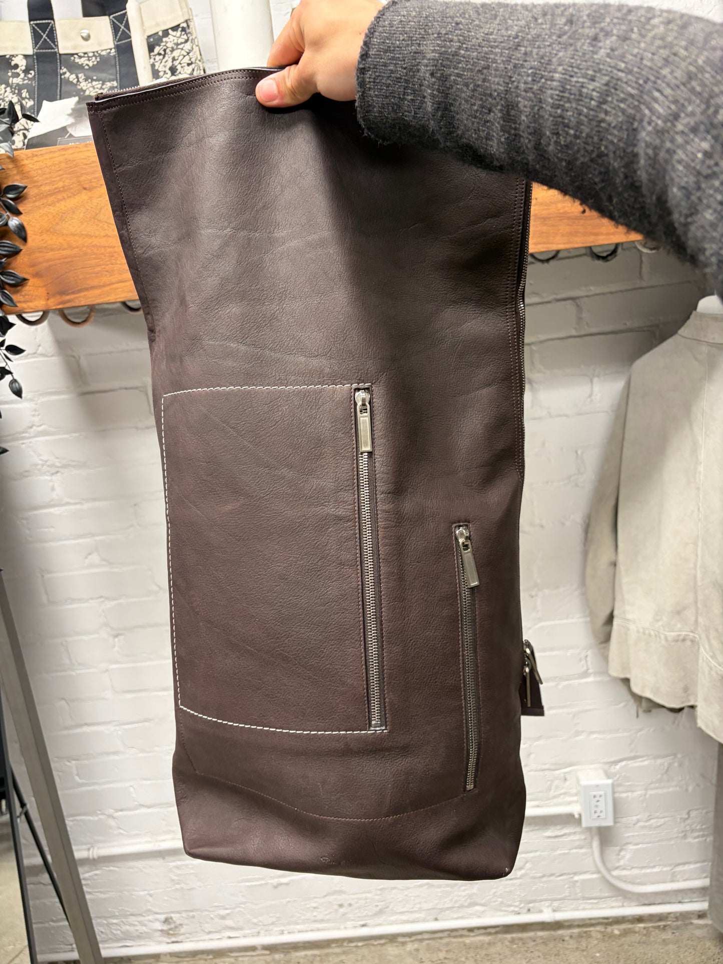 SS2021 Rick Owens ‘Tecuatl’ Chocolate Brown Cargo Duffle Leather Backpack