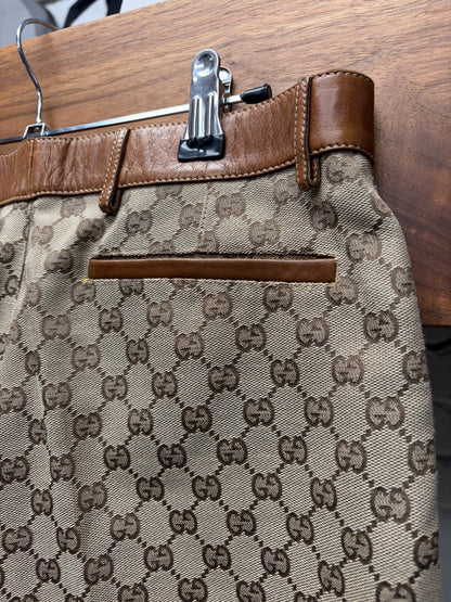 AW2000 Gucci by Tom Ford Monogram Canvas Flared Leg Trousers with Leather Waistband