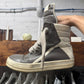Rick Owens ‘Jumbo Lace’ Grey/Milk Leather ‘Geobasket’ High Top Sneakers