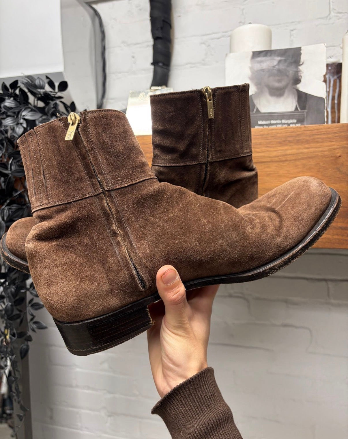 Yves Saint Laurent ‘Rive Gauche’ by Tom Ford ‘Accordion’ Brown Suede Boots