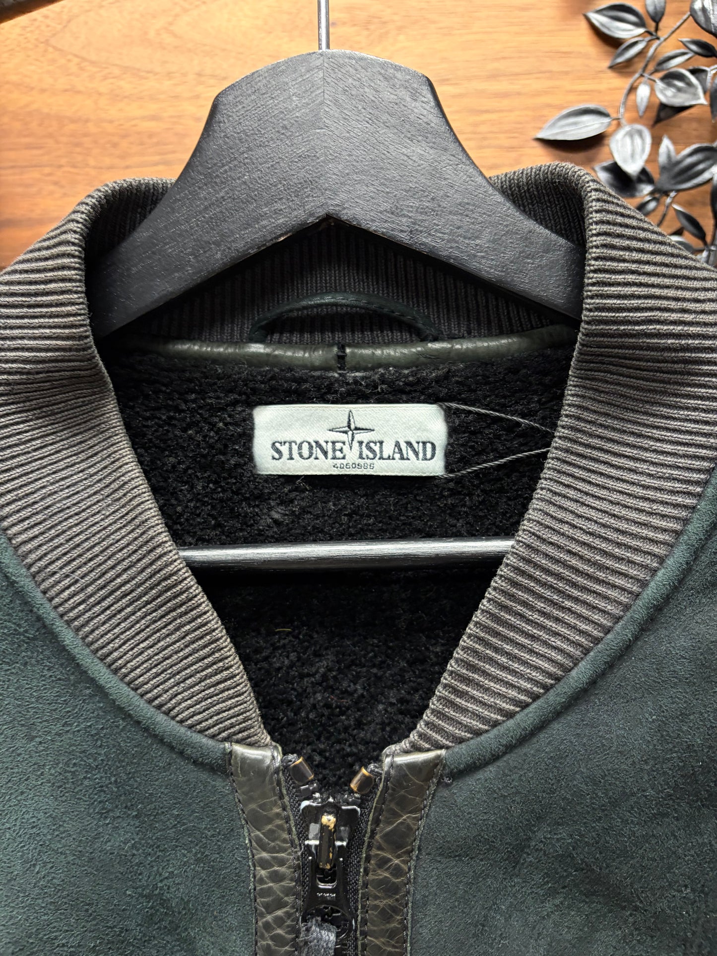 Vintage Stone Island ‘Garment Dyed’ Lambskin Suede Bomber Jacket with Shearling Liner