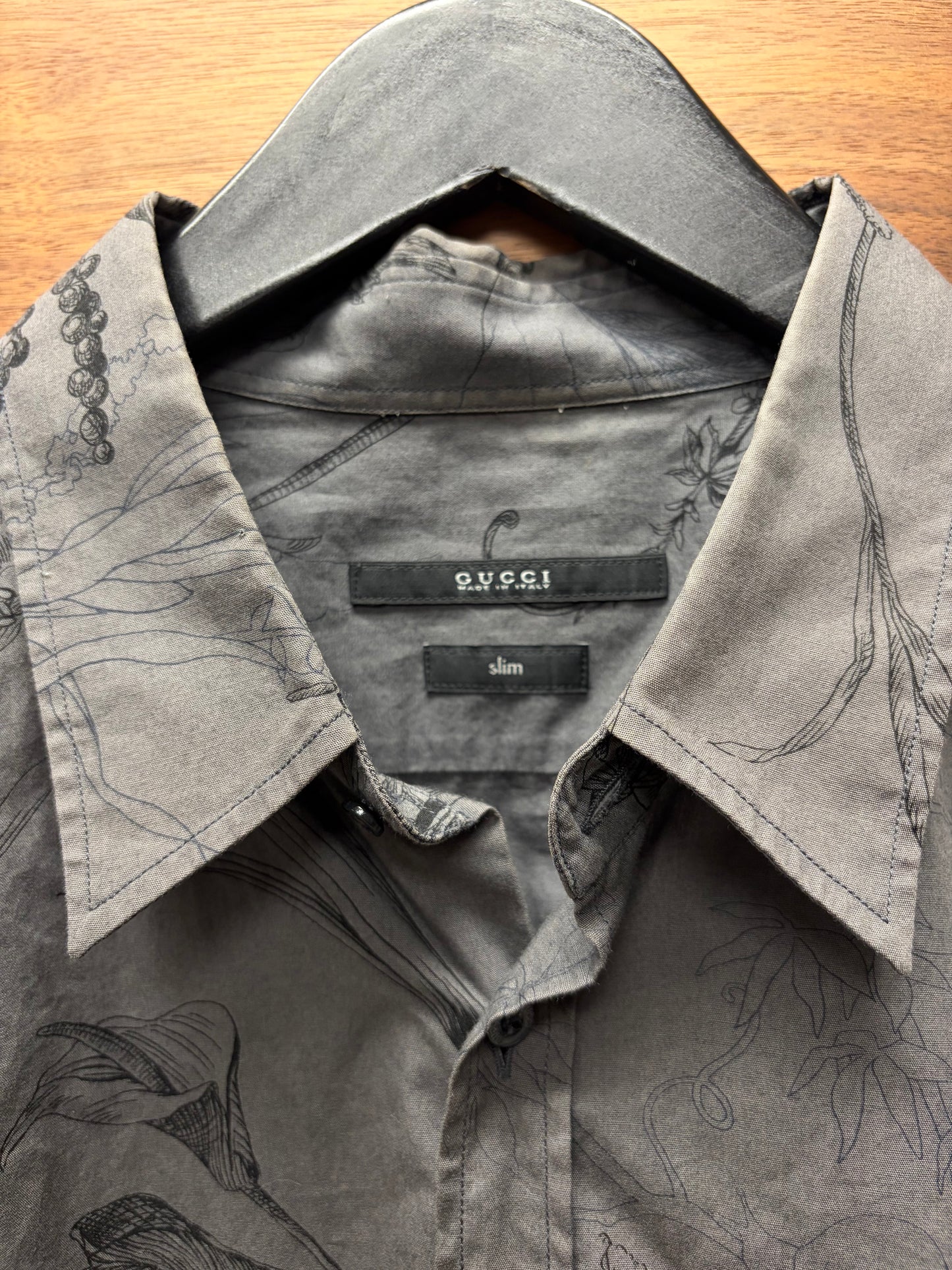 Vintage Gucci ‘Botanical’ Patterned Mute Grey/Purple Button Up Shirt