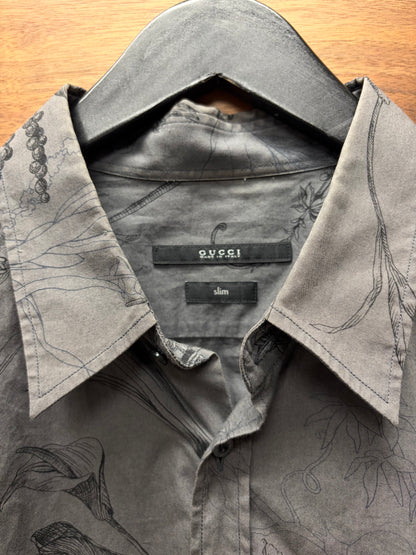 Vintage Gucci ‘Botanical’ Patterned Mute Grey/Purple Button Up Shirt