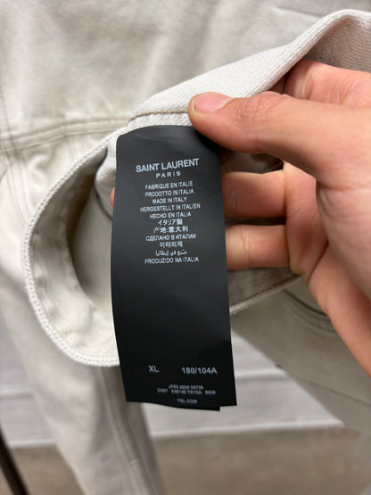 2020 Saint Laurent Paint Coated White Denim Trucker Jacket