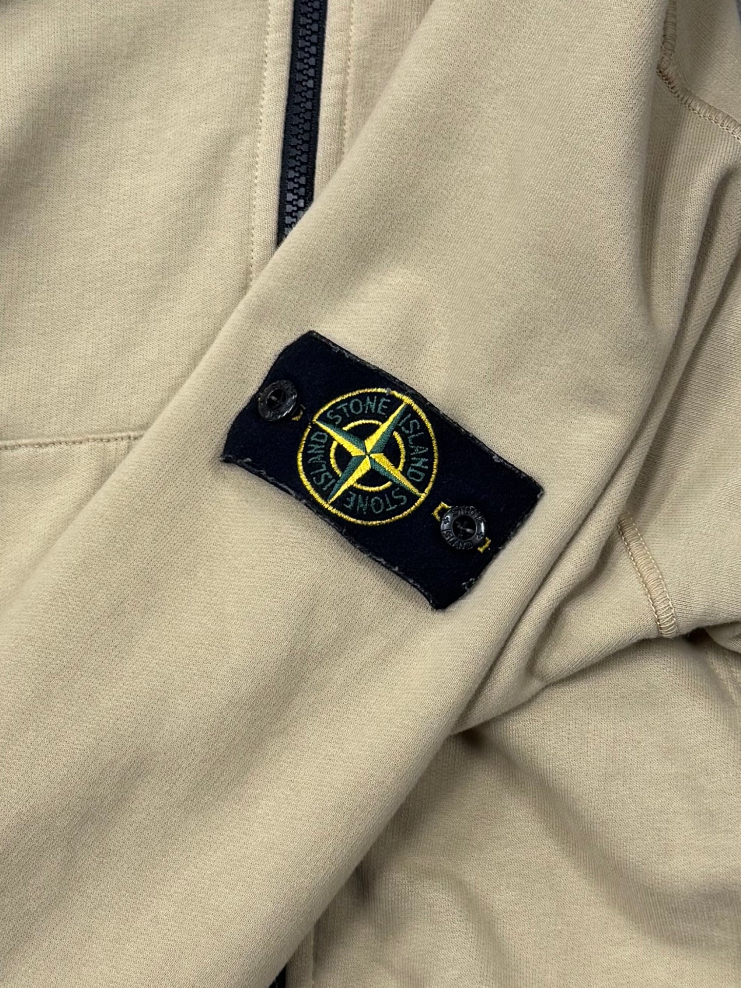 Stone Island ‘Sand’ Brown Badge Logo Zip Up Hoodie