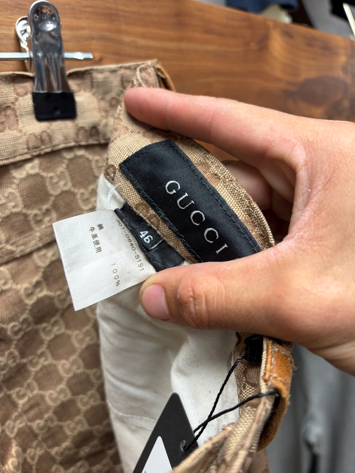 AW1999 Gucci by Tom Ford Brown Canvas Monogram Flared Leg Pants