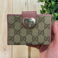 Gucci GG Monogram Gold Heart Pink Leather Cardholder Wallet