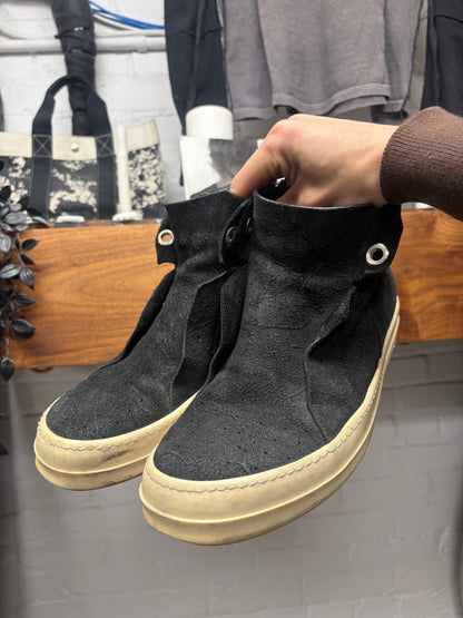 Rick Owens Blistered Black/Milk Suede ‘Island Dunk’ Mid Top Sneakers