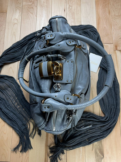 Chloe Jumbo Paddington Baby Blue Leather Handbag