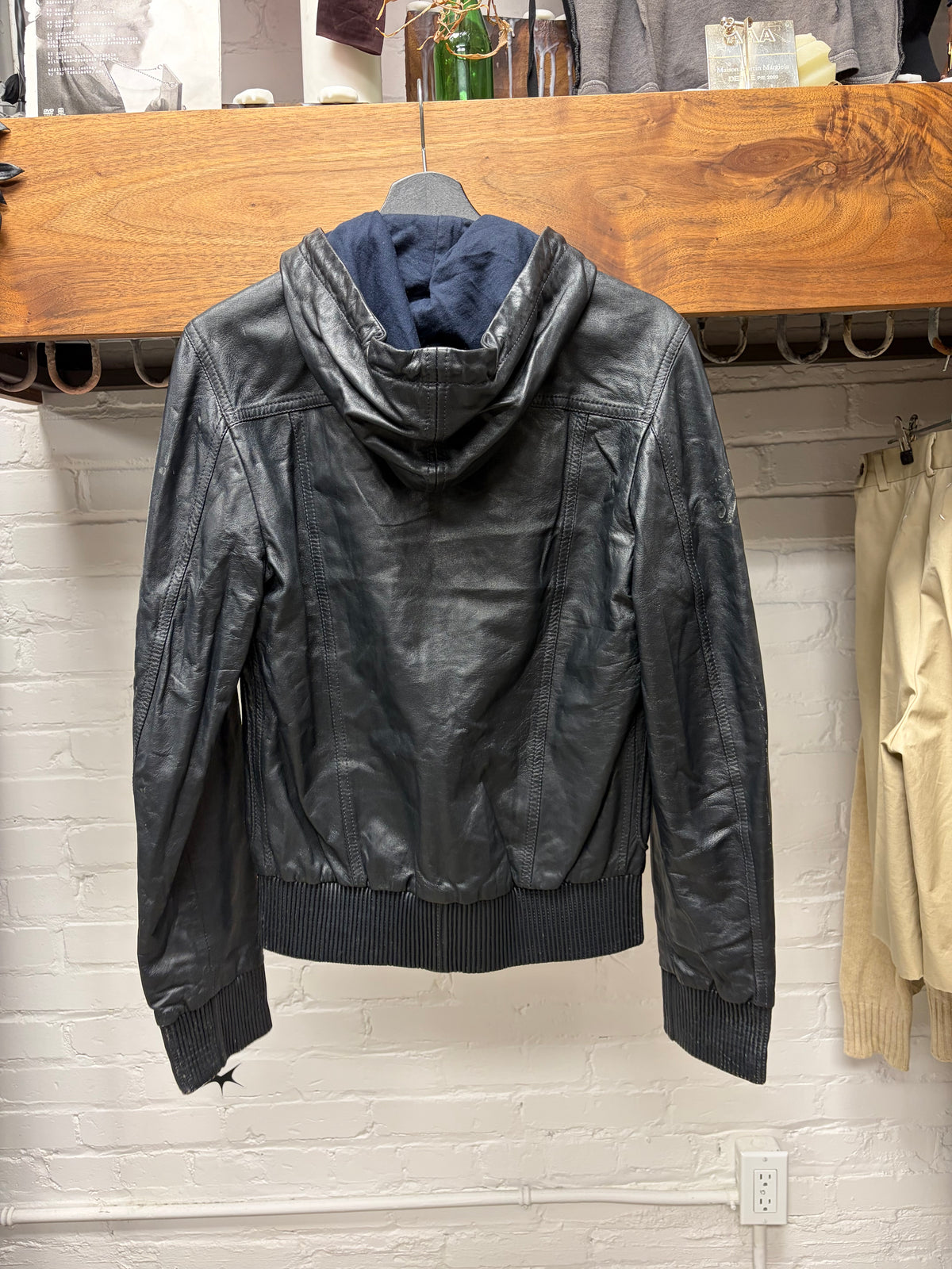 2000s Dolce & Gabbana ‘Mainline’ Hooded Lambskin Leather Cargo Bomber Jacket
