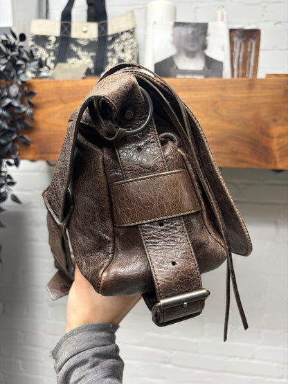 Balenciaga ‘Agneau’ Tumbled Brown Leather Shoulder Messenger Bag