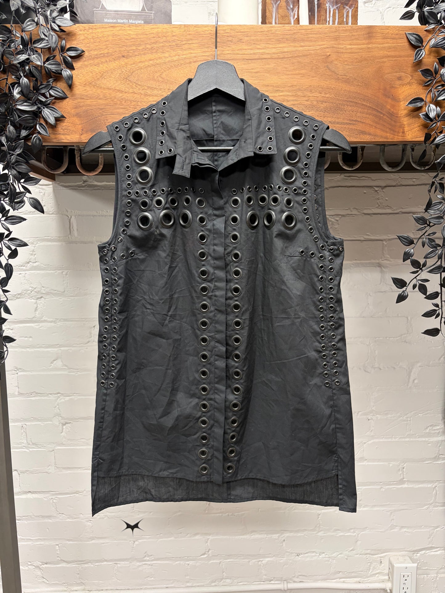 SS2011 Givenchy by Ricardo Tisci ‘Eyelet Studded’ Black Collared Sleeveless Top