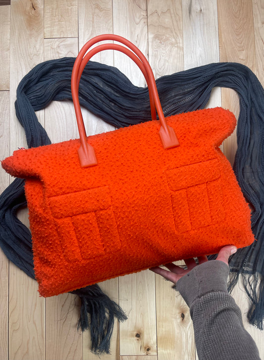 Autumn Winter 1999 Miu Miu Fuzzy Orange Enamel Handle Full Size Tote Bag