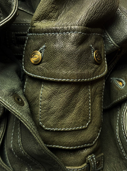 2000’s Roberto Cavalli ‘Moss Green’ Cargo Pocket Leather Jacket