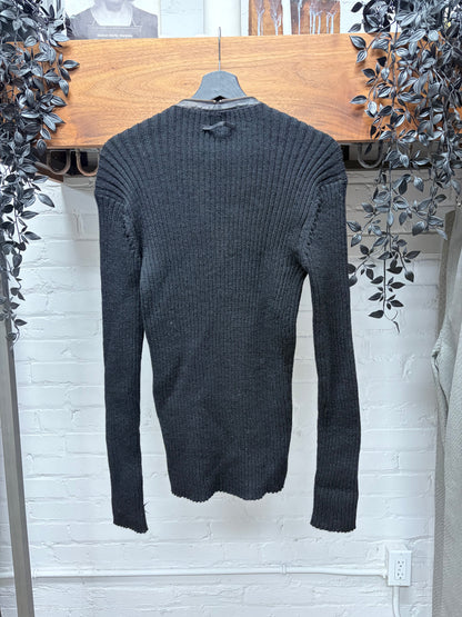 Vintage Jean Paul Gaultier Loose Gauge Knit Zip-Up Sweater with Leather Trim