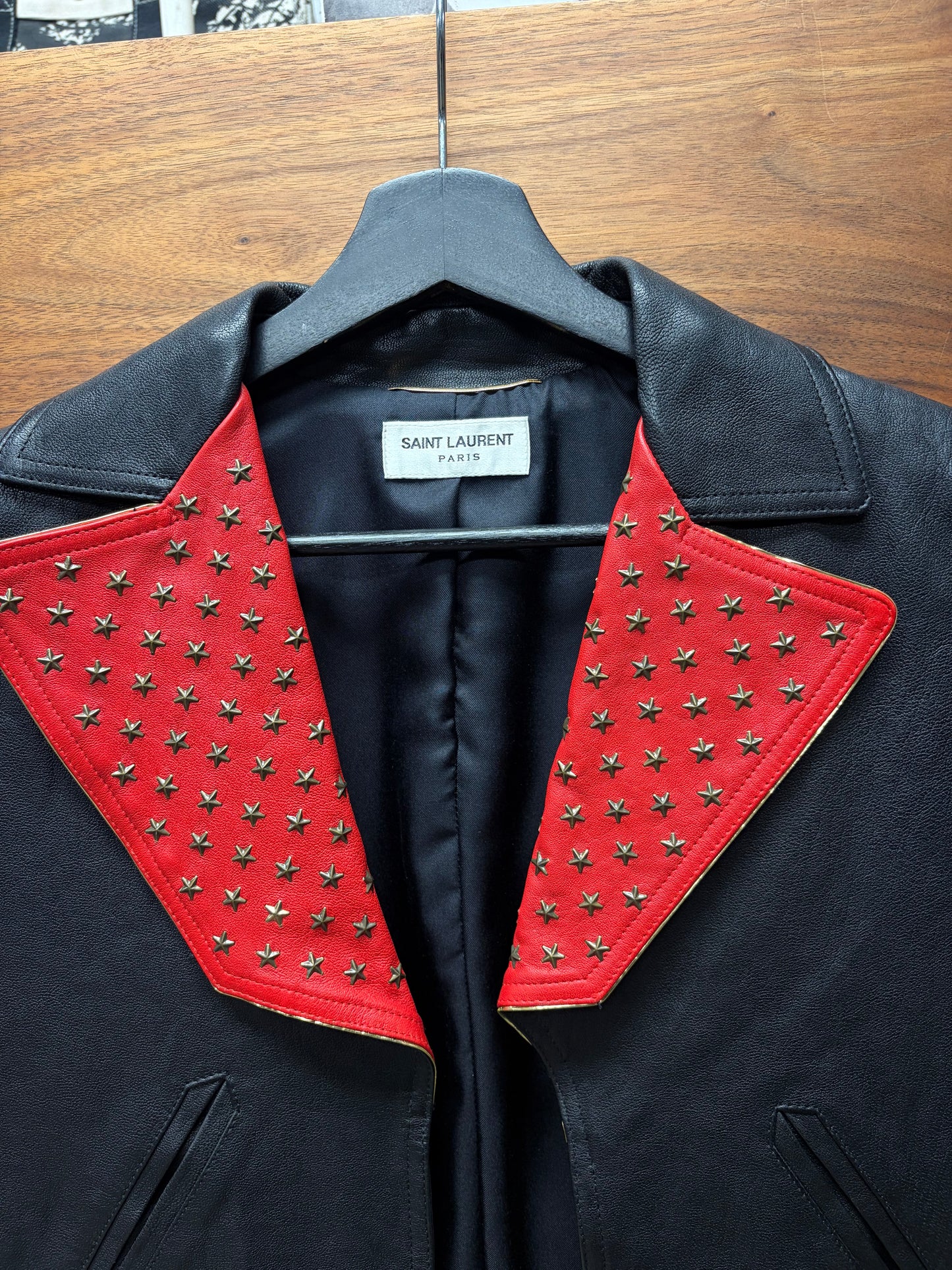SS2015 SAMPLE Saint Laurent by Hedi Slimane ‘Star Studded’ Black/Red Leather Biker Jacket