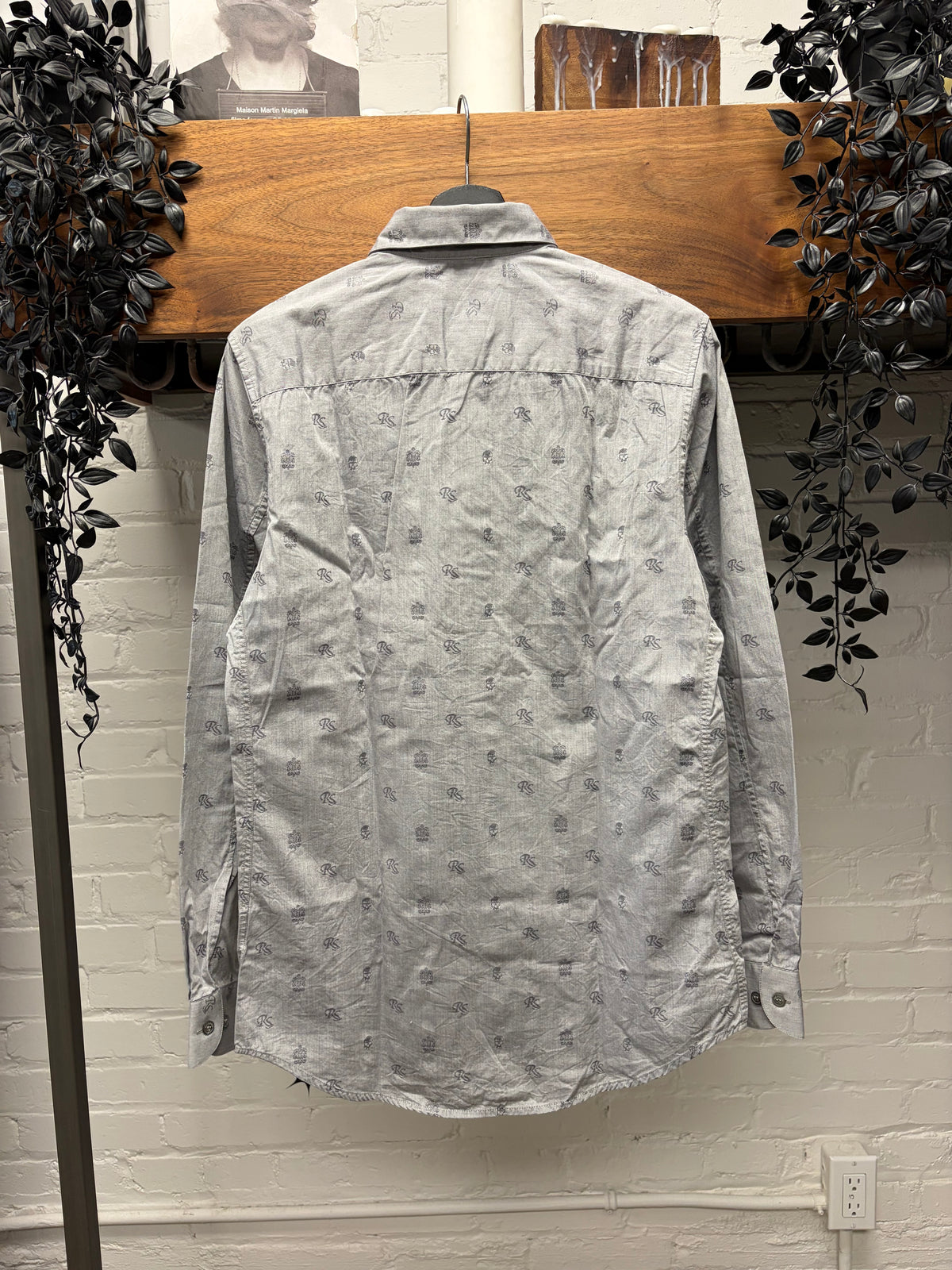 AW2006 Raf Simons ‘Iconography Monogram’ Grey Skull/RS Logo Button Up Shirt
