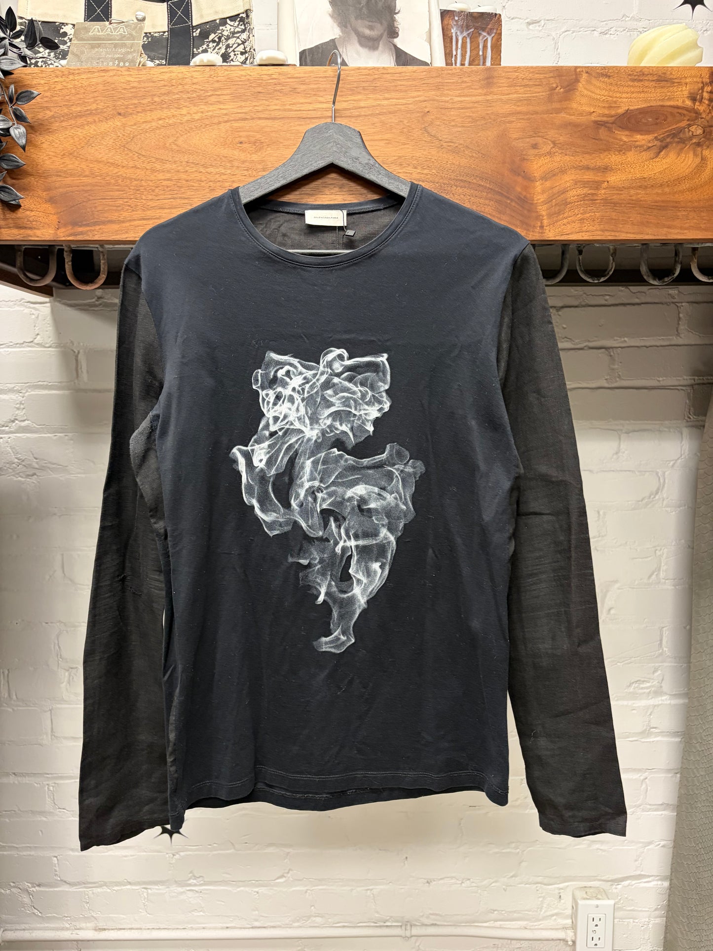 2009 Balenciaga by Nicholas Ghesquiere ‘Smoke’ Graphic Black Long Sleeve Shirt