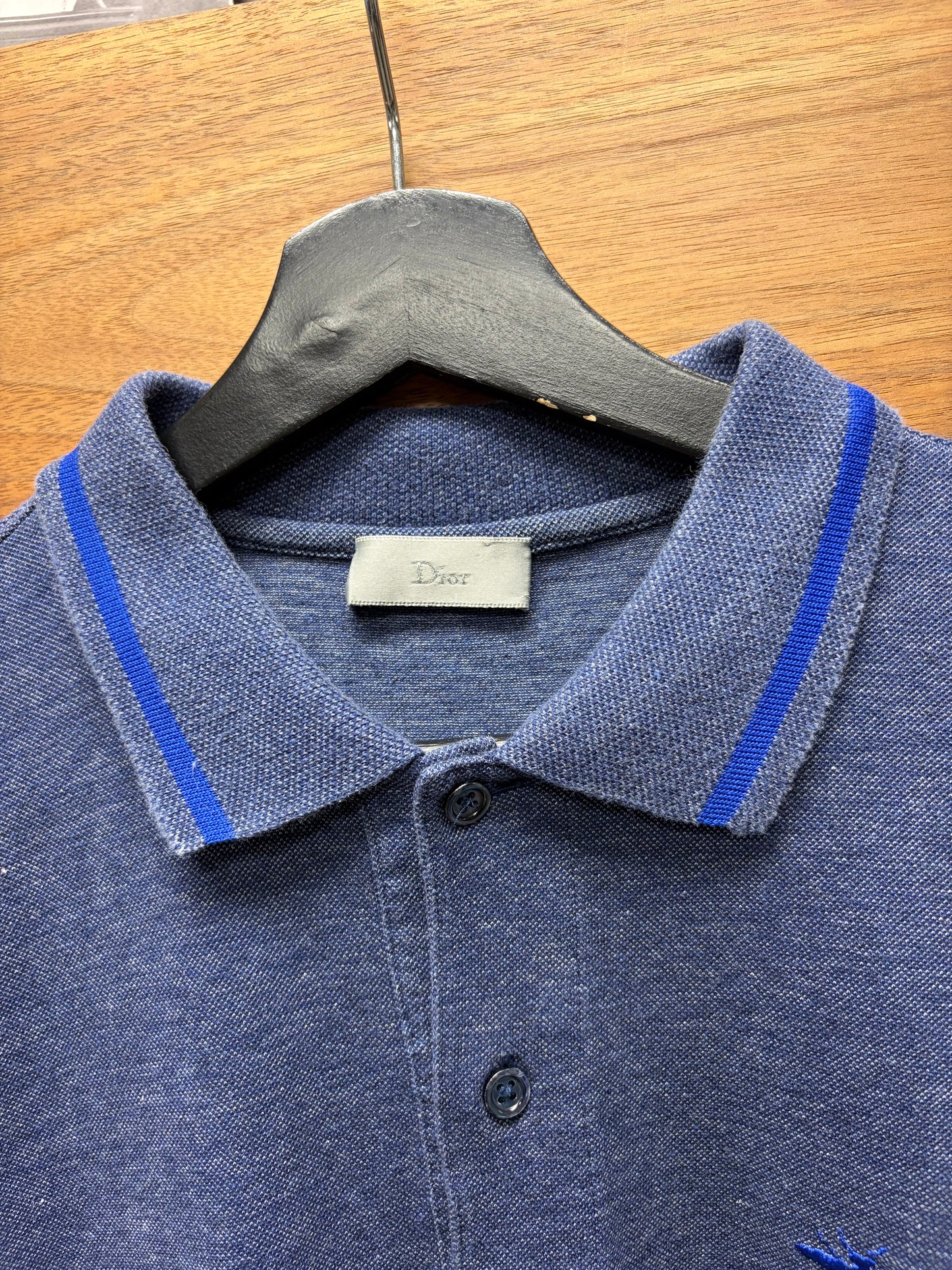 Dior Homme Blue Embroidered ‘Bee Logo’ Short Sleeve Cotton Polo