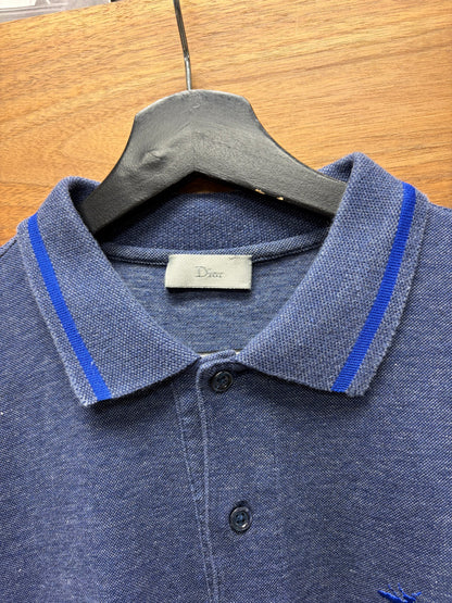 Dior Homme Blue Embroidered ‘Bee Logo’ Short Sleeve Cotton Polo